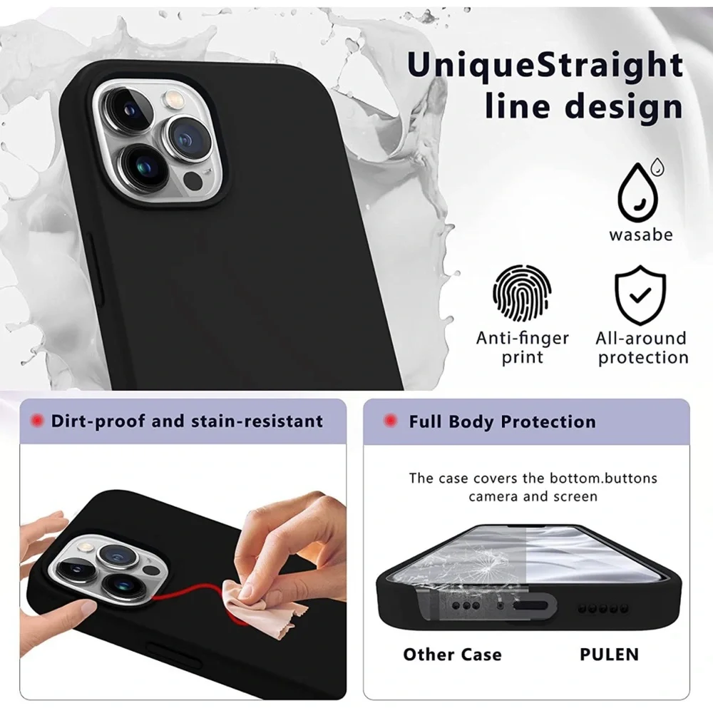 iPhone 13 Pro Max Case,Slim Gel Rubber Full Body Protection Shockproof- Black